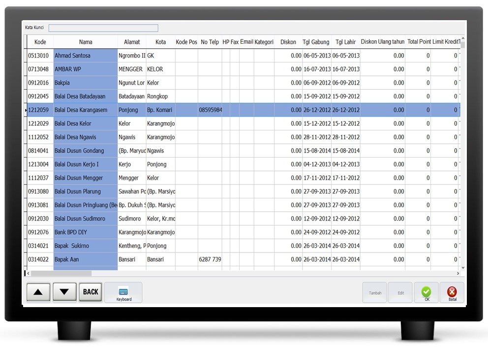 screenshot aplikasi penjualan barang daftar member touchscreen