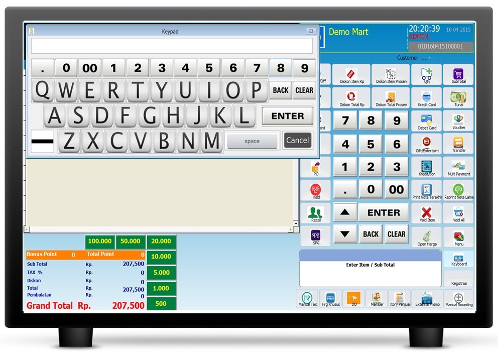 screenshot aplikasi penjualan barang keyboad touchscreen