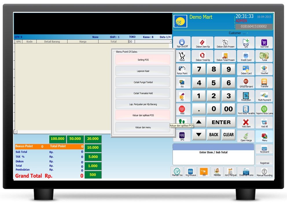 screenshot aplikasi penjualan barang menu touchscreen