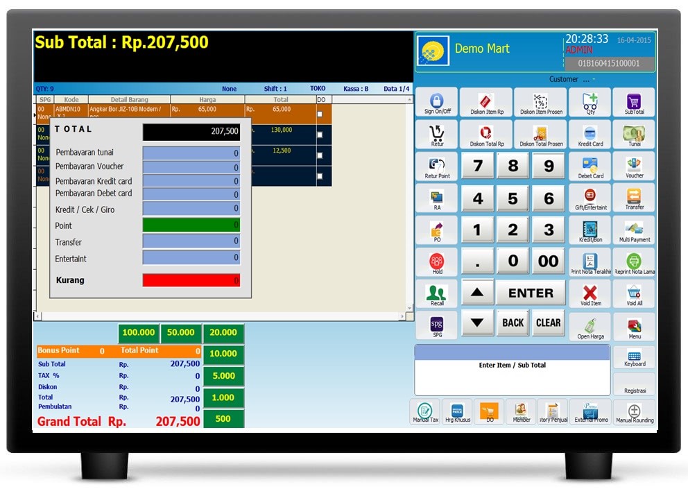 screenshot aplikasi penjualan barang modul multi payment touchscreen