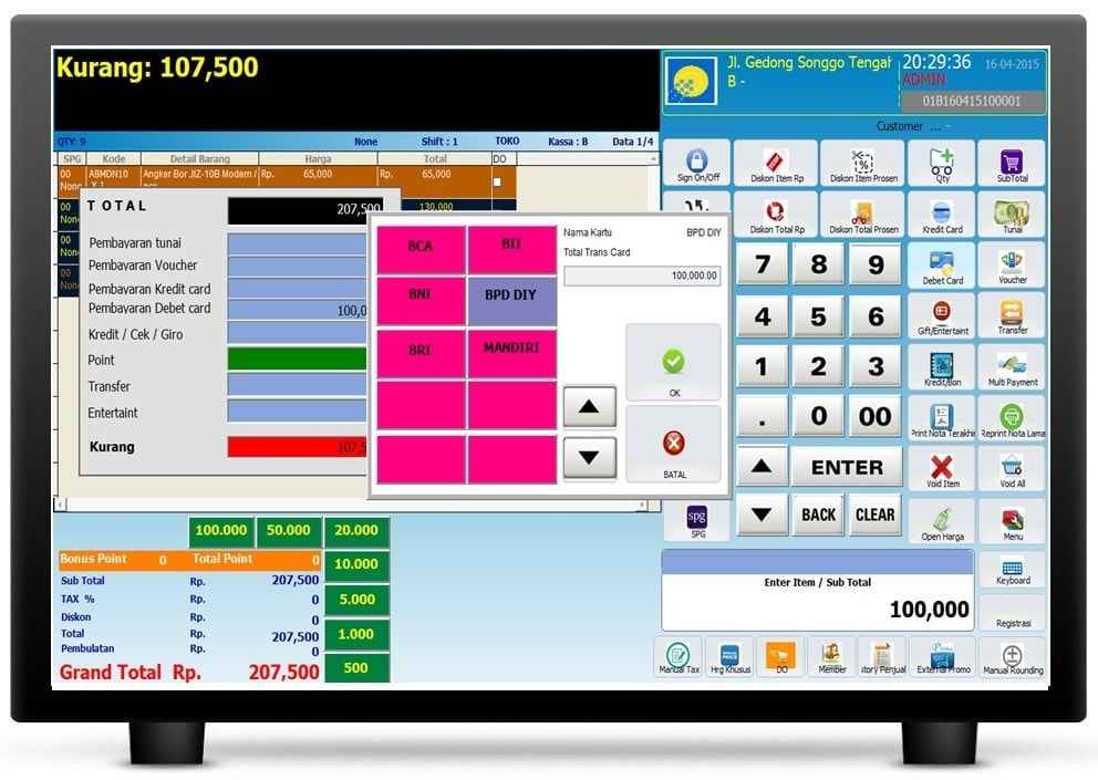 screenshot aplikasi penjualan barang modul pembayaran kartu touchscreen