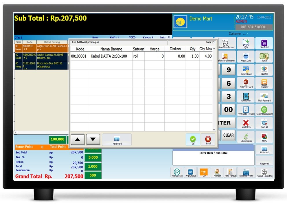 screenshot aplikasi penjualan barang modul promo touchscreen
