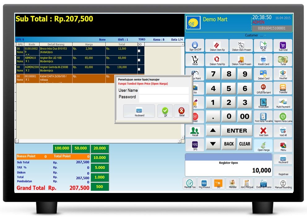 screenshot aplikasi penjualan barang pasword persetujuan touchscreen